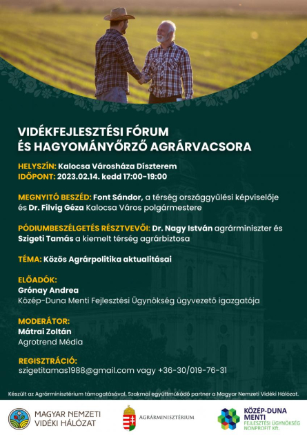 Vidékfejlesztési fórumot tartanak agrárvacsorával egybekötve Kalocsán